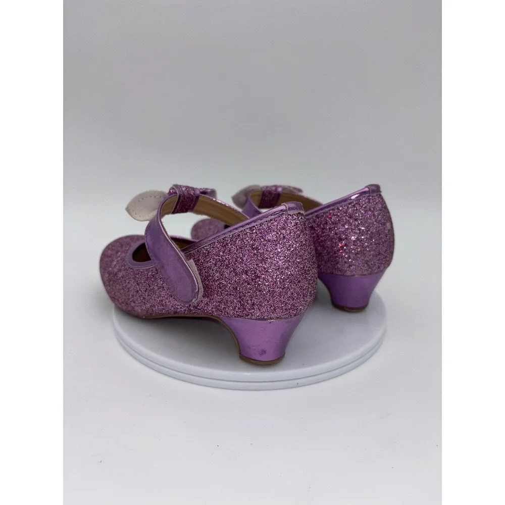 GLITTER MARY JANE SHOES Girls Purple Bow Sparkle Heel Party Daddy Daughter Dance